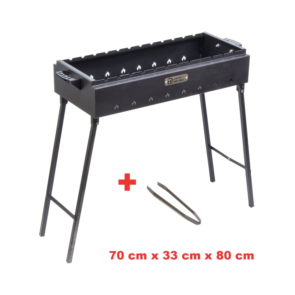 Grill met opvouwbare poten en tang, HLB: 70x33x80 cm, staal 2 mm