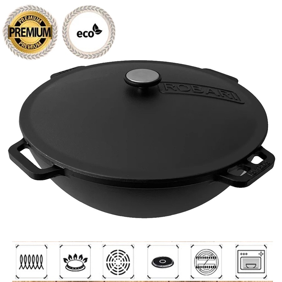 Kasan "Wok Azië" met deksel van gietijzer, 15 L (KA15-1)