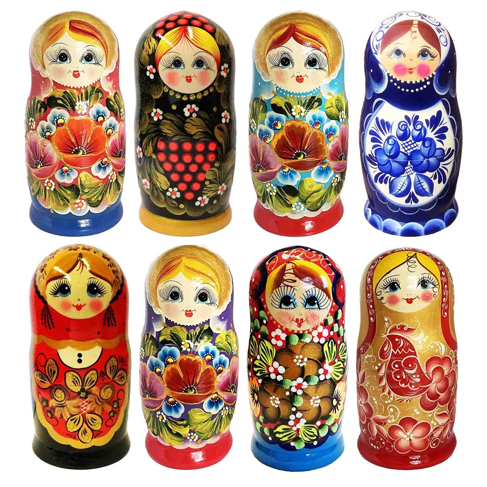 Матрёшка "Народная роспись" 17 см / 5 шт разные мотивы