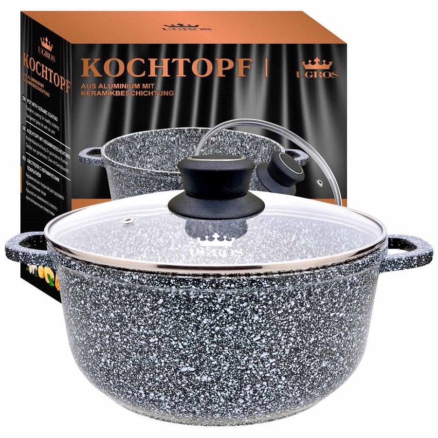Кастрюля с крышкой из алюминия с керамическим покрытием, 9,9 л