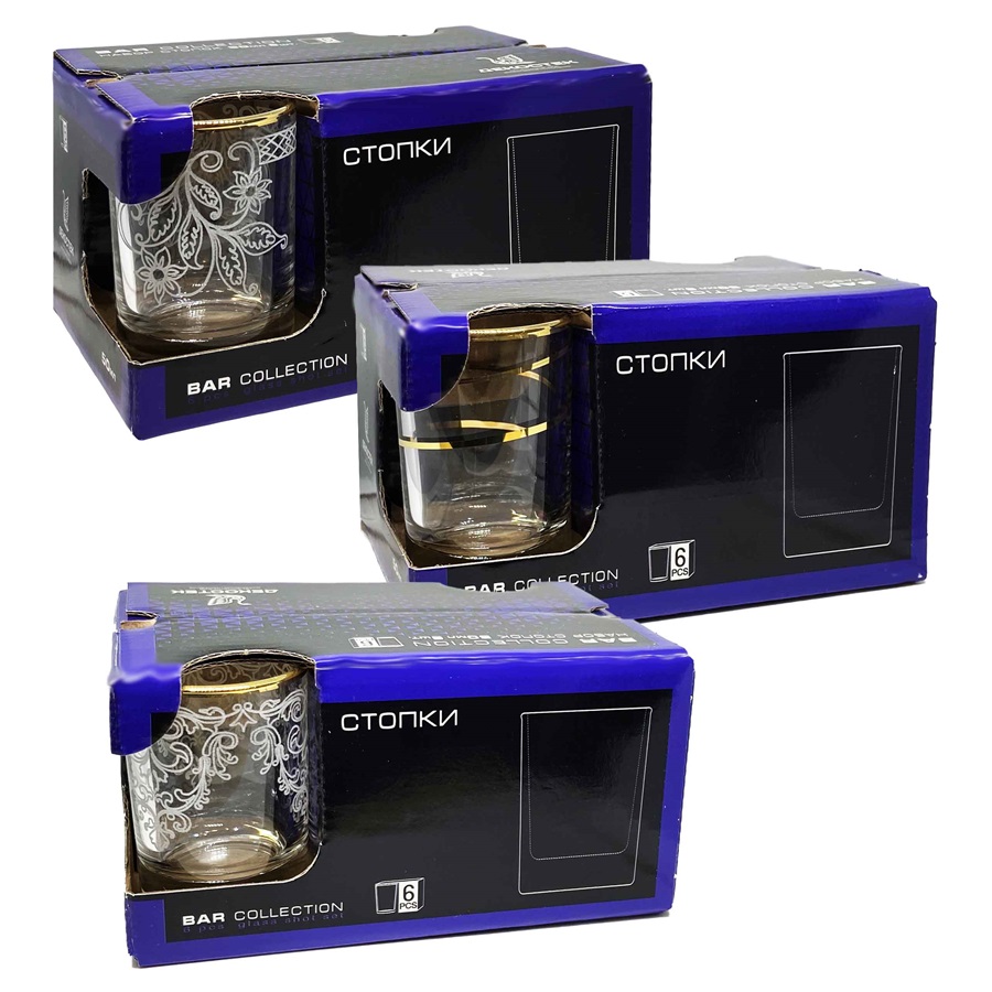 Wodkaglas "Dekostik" 6-delige set, 50 ml, verschillende motieven