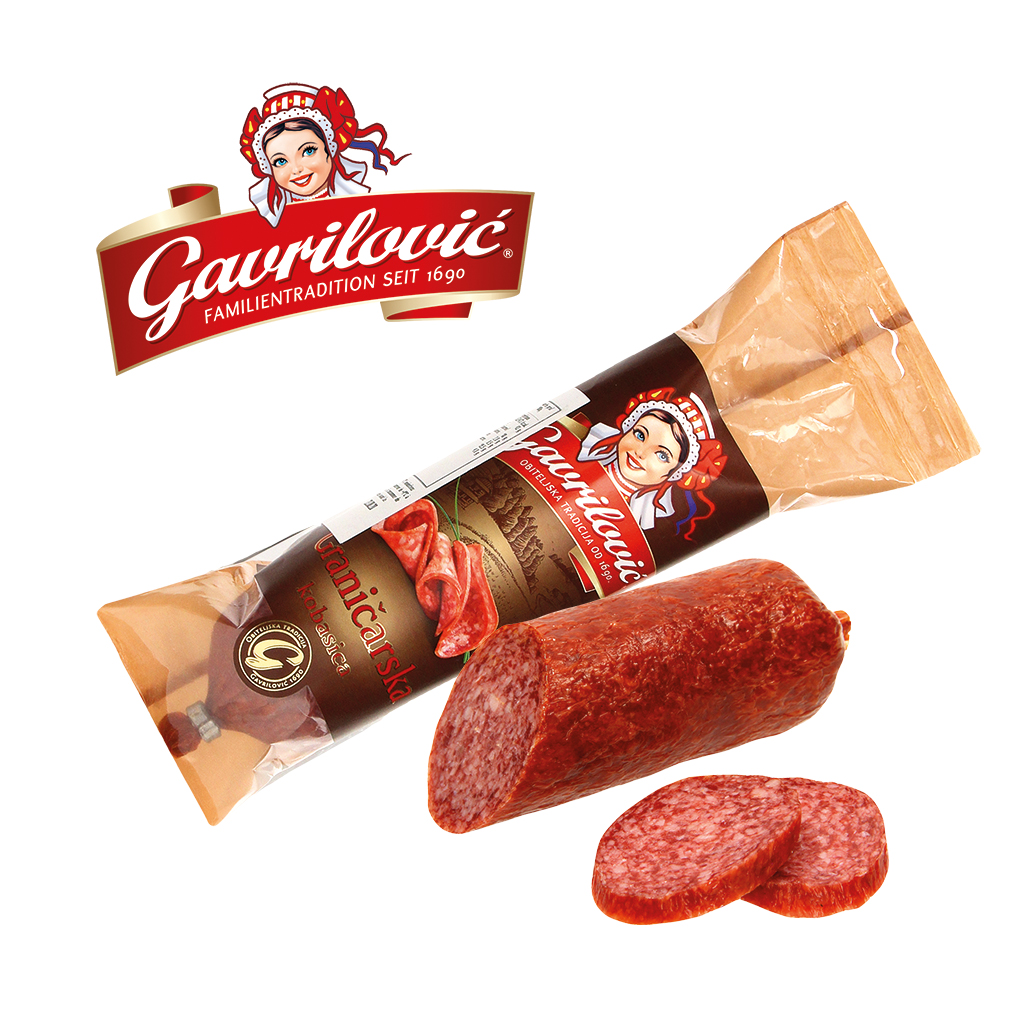 Rauwworst naar de stijl van een Plockworst "Granicarska", middelgrof, gerookt en luchtgedroogd