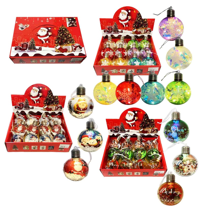 Kerstbal "LED" 8 cm, SET van 12 stuks, verschillende kleuren