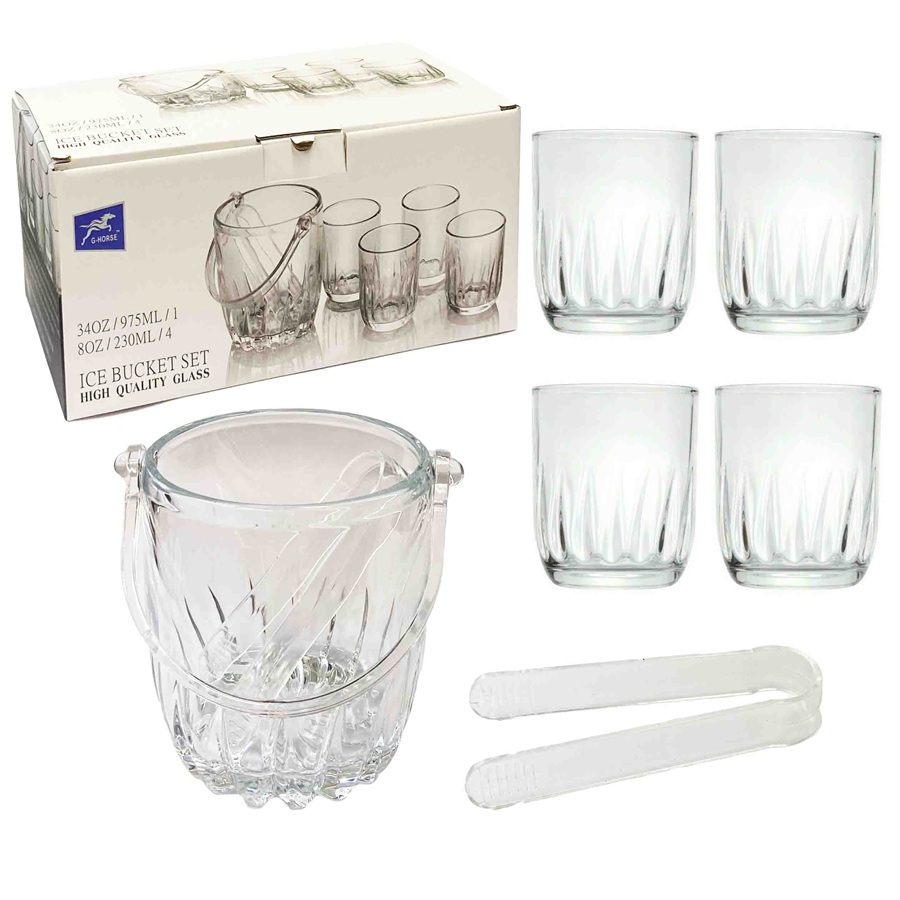 SET "G-Horse" 4 glazen 230 ml + 1 ijsemmer 975 ml