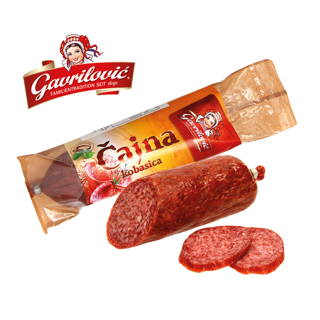 Rohworst naar de stijl van een Plockworst "Cajna", middelgrof, gerookt en luchtgedroogd
