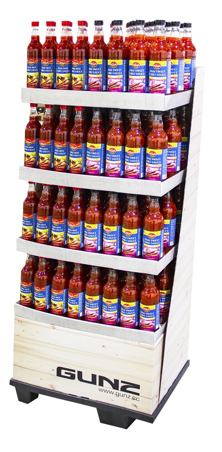 Thaise hete chilisaus display, 2-voudig gesorteerd, 180 flessen
