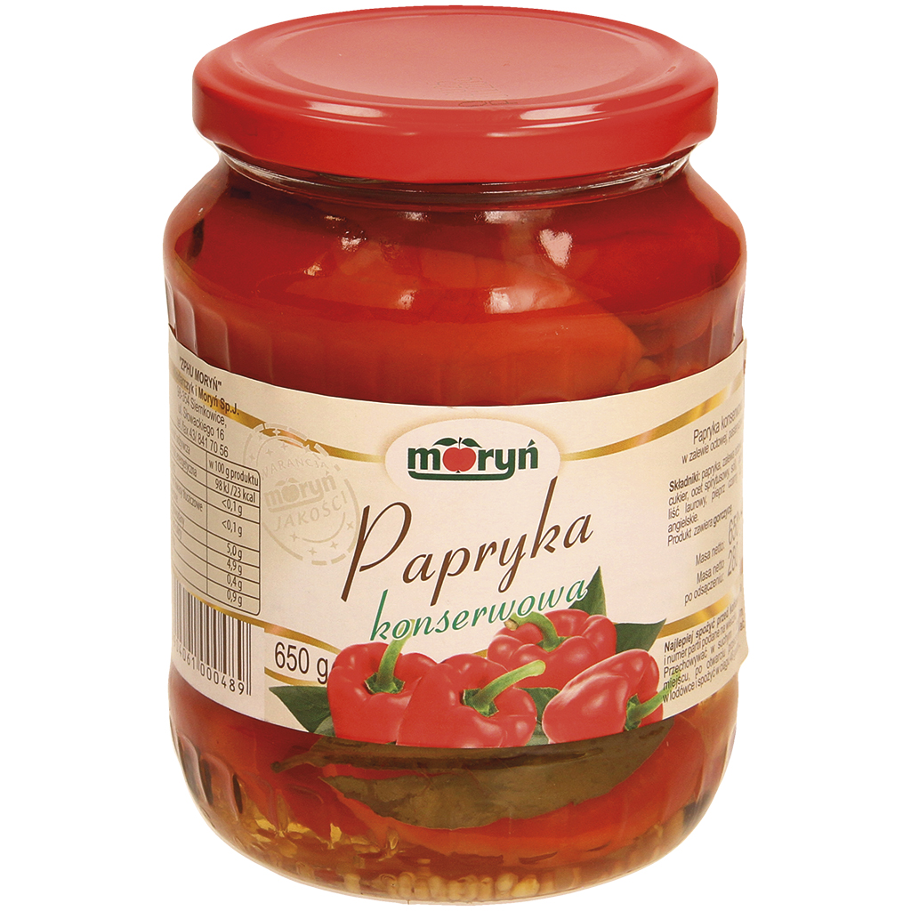 "Gepekelde paprika" – Eingelegde paprika. Gepasteuriseerd.