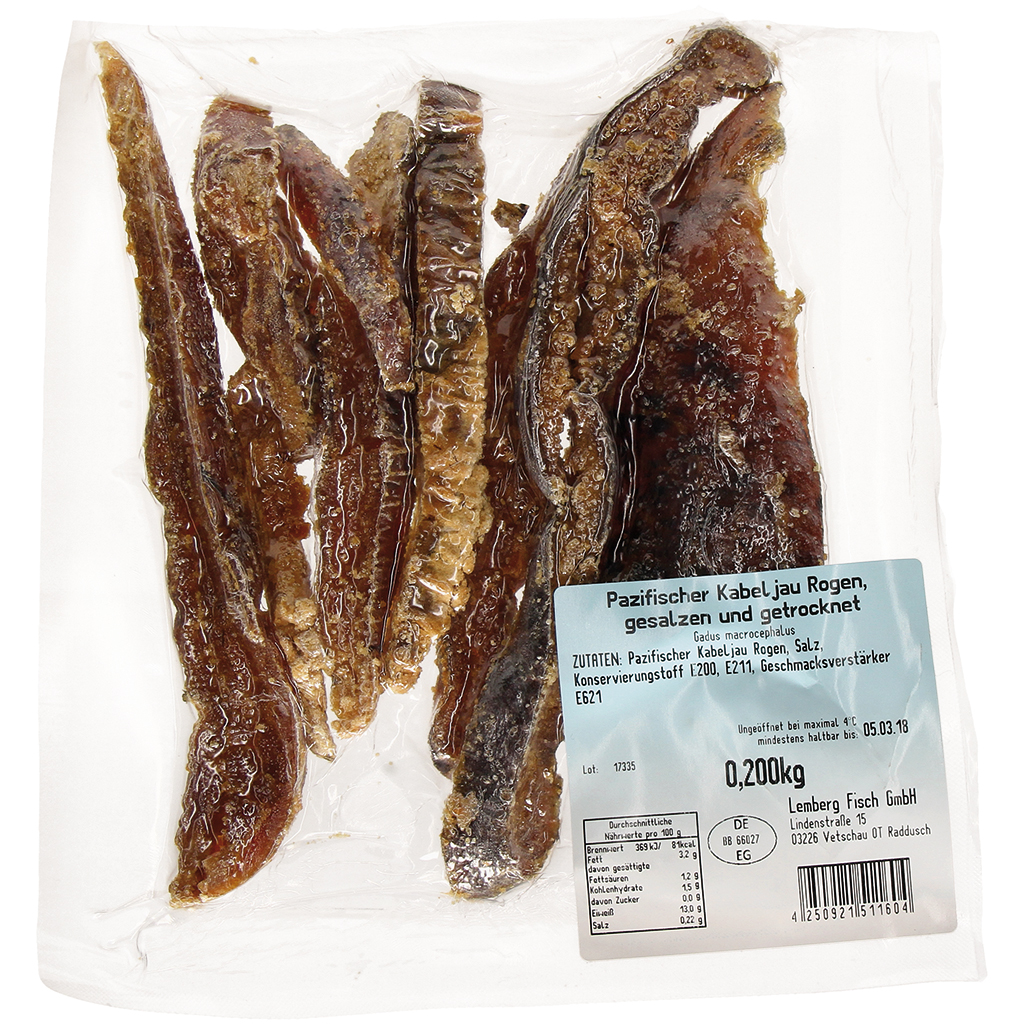 Pazifische kabeljauwrog, gezouten en gedroogd