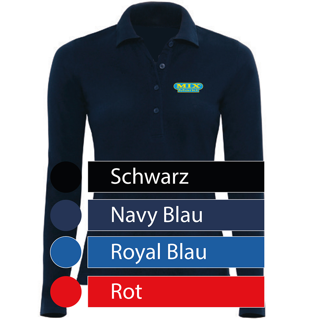 Dames Polo Lange Mouw Katoen, Kleur: Zwart, Maat: S - 3 XL