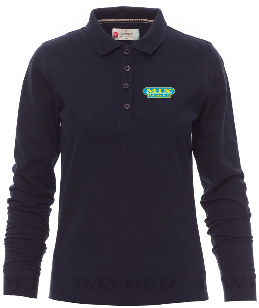 Dames Poloshirt Katoen Premium Beste Prijs Langarm Geborduurd, XS-XXL, Marineblauw