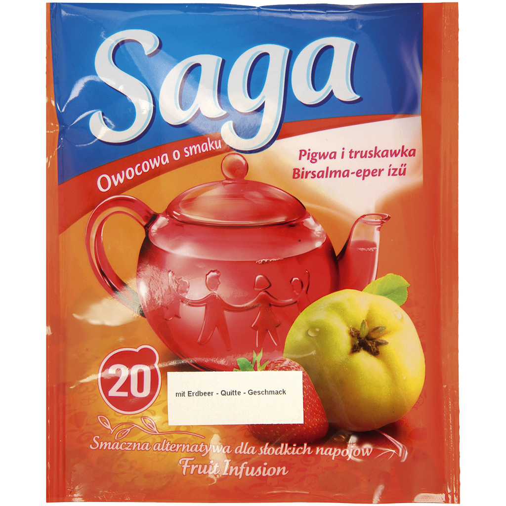 Aromatiseerde fruitthee met aardbei-kwijtsmaak in ronde zakjes