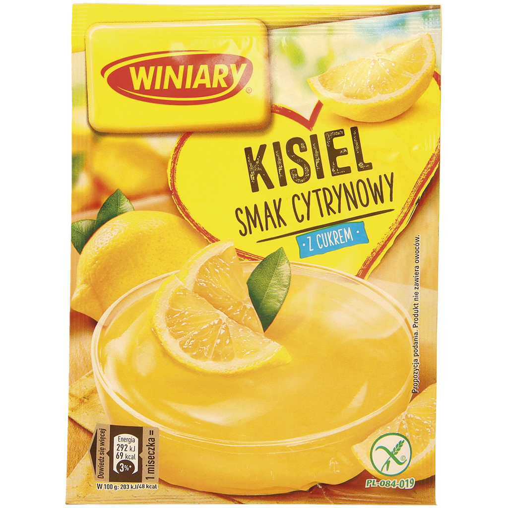 Poeder voor gelei dessert met citroensmaak, met suiker en vitamine C