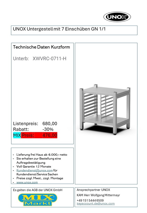 Onderstel met 7 lades GN 1/1 voor artikel 6200001