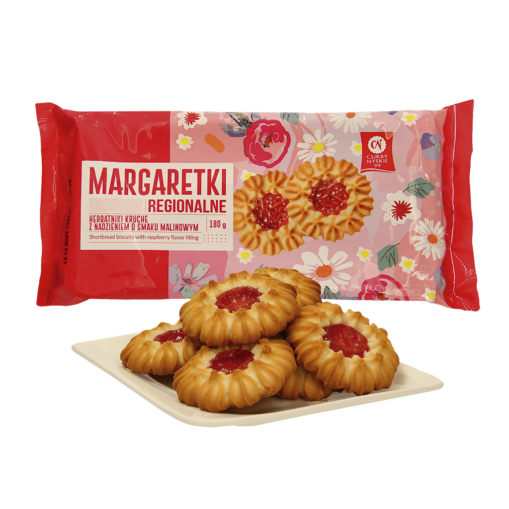 "Margaretki" Koekjes met frambozensmaak-vulling (19%).