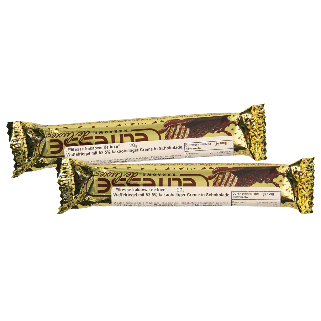 Elitesse kakaowe de luxe Wafelreep met 53,5% cacao-houdende crème in chocolade.