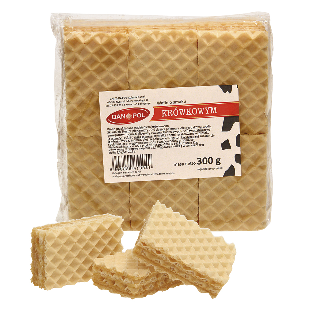 "Wafle przekladane nadzieniem krówkowym" - Вафли с 77% кремовой начинкой со вкусом молочной карамели