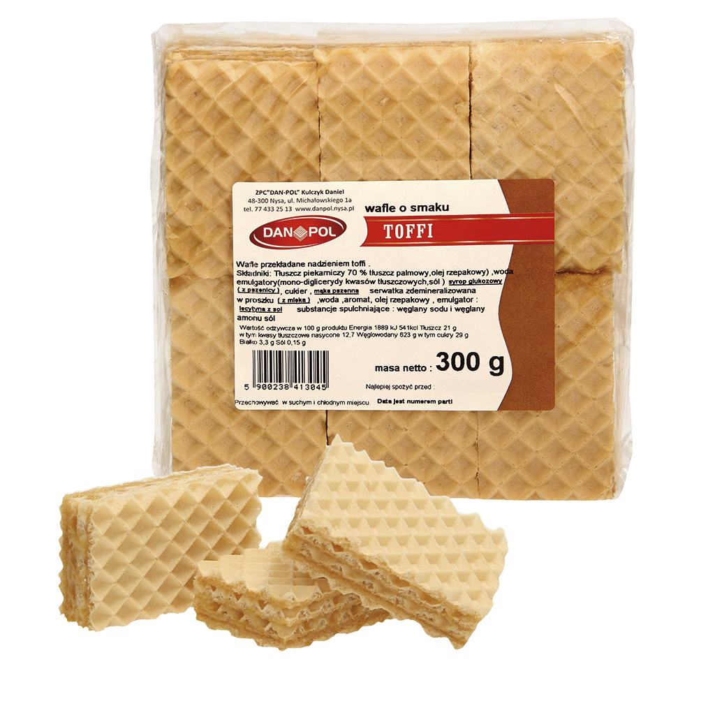 "Wafle przekladane nadzieniem toffi" - Вафли с 77% кремовой начинкой со вкусом карамели