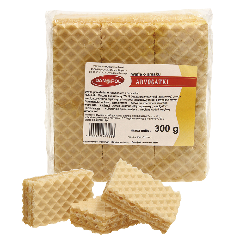 "Wafels gevuld met 77% roomvulling met advocaat smaak"
