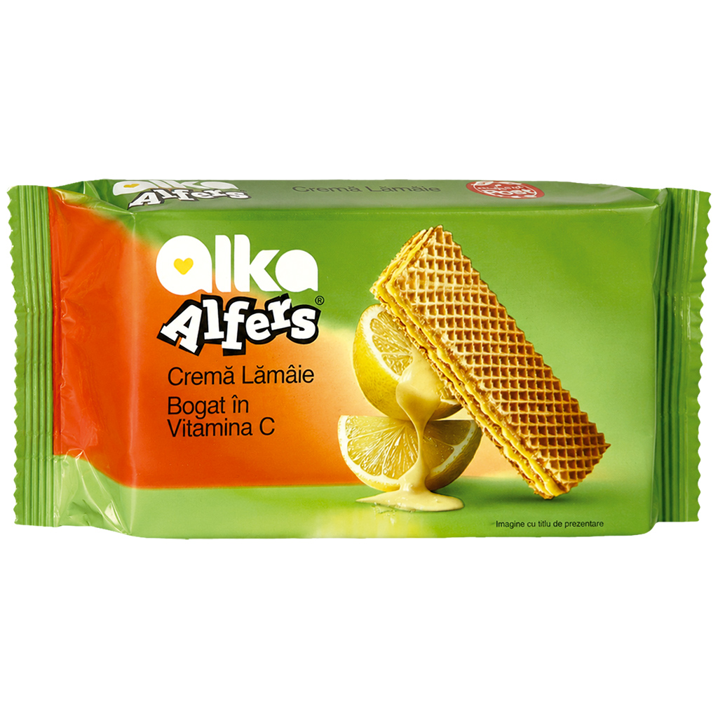 Wafels met roomvulling met citroensmaak (72%). Hoog vitamine C-gehalte.