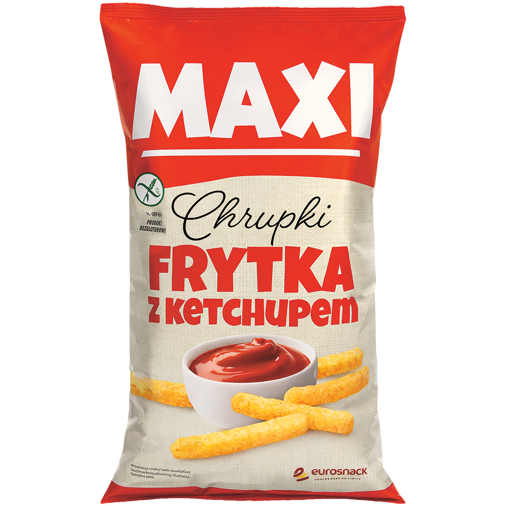 Кукурузный снек со вкусом кетчупа в форме картофеля фри
