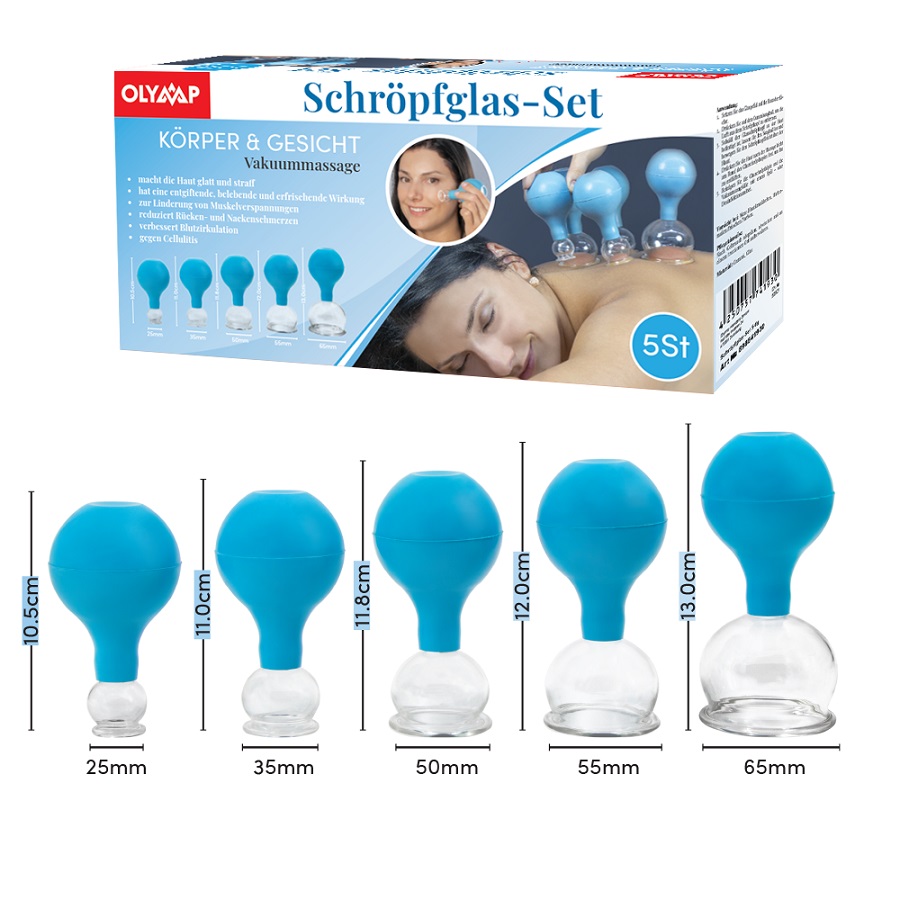Schröpfglas-set voor lichaam- en gezichtsmassage, 5-delig