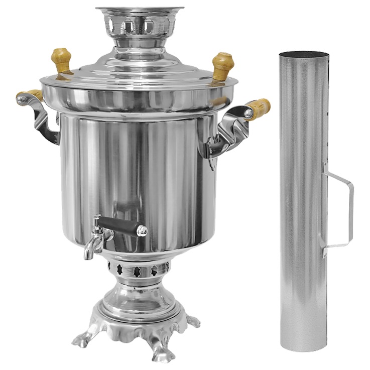 RVS samowar 1,2 mm, met schoorsteen, 5 L