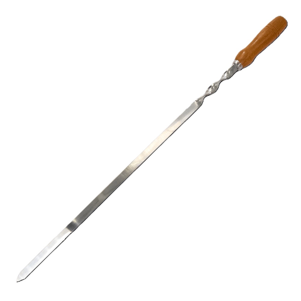 Grillspies 70 cm met houten handvat 13 cm, roestvrij staal 2 mm