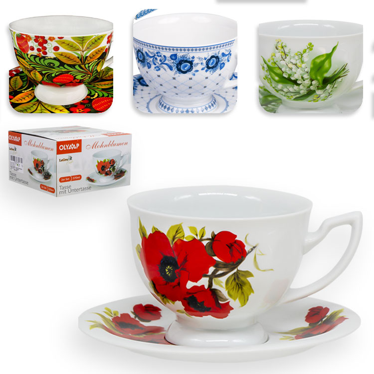 Theeset "Kaiserlich", Design "Hohloma", 1 kopje 370 ml + 1 schotel