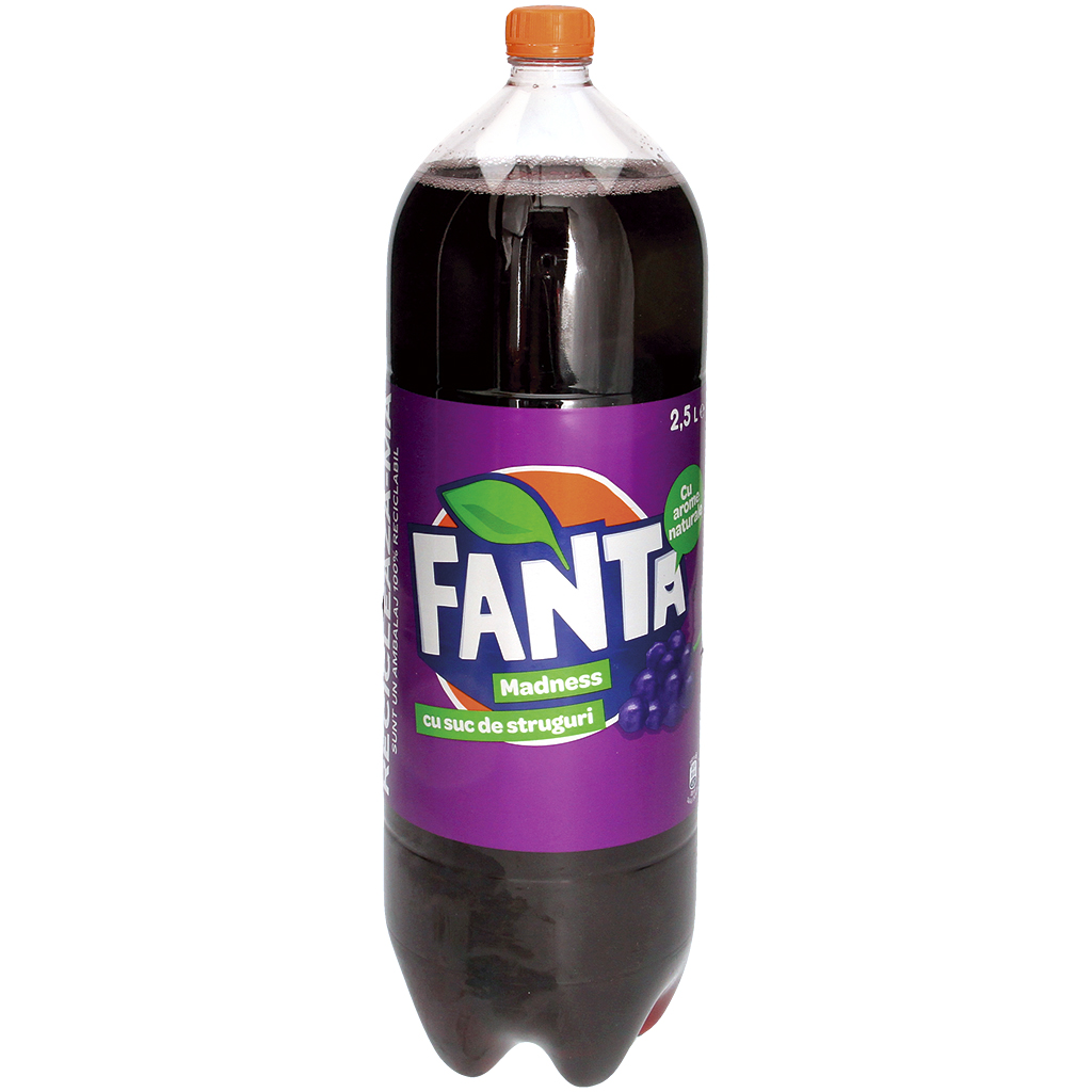 Koolzuurhoudende frisdrank "Fanta Madness" met druivensmaak,