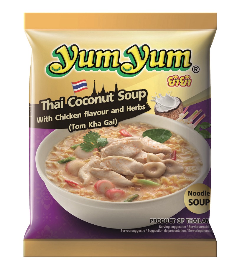 Instant noedelsoep naar Thaise stijl met kipsmaak, kokosroom en kruiden "Tom Khai Gai"