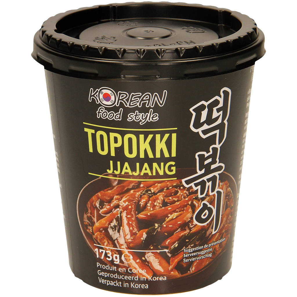 Koreaanse Etenstijl Toppoki Jjajang (Zwarte Bonen) Rijstcake