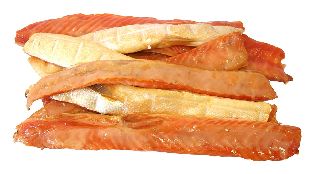 Zalmbuikrepen (Salmo salar), koudgerookt