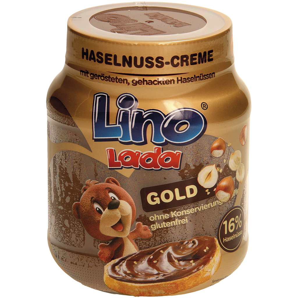 "Lino Lada Gold" - Hazelnootpasta met geroosterde, gehakte hazelnoten