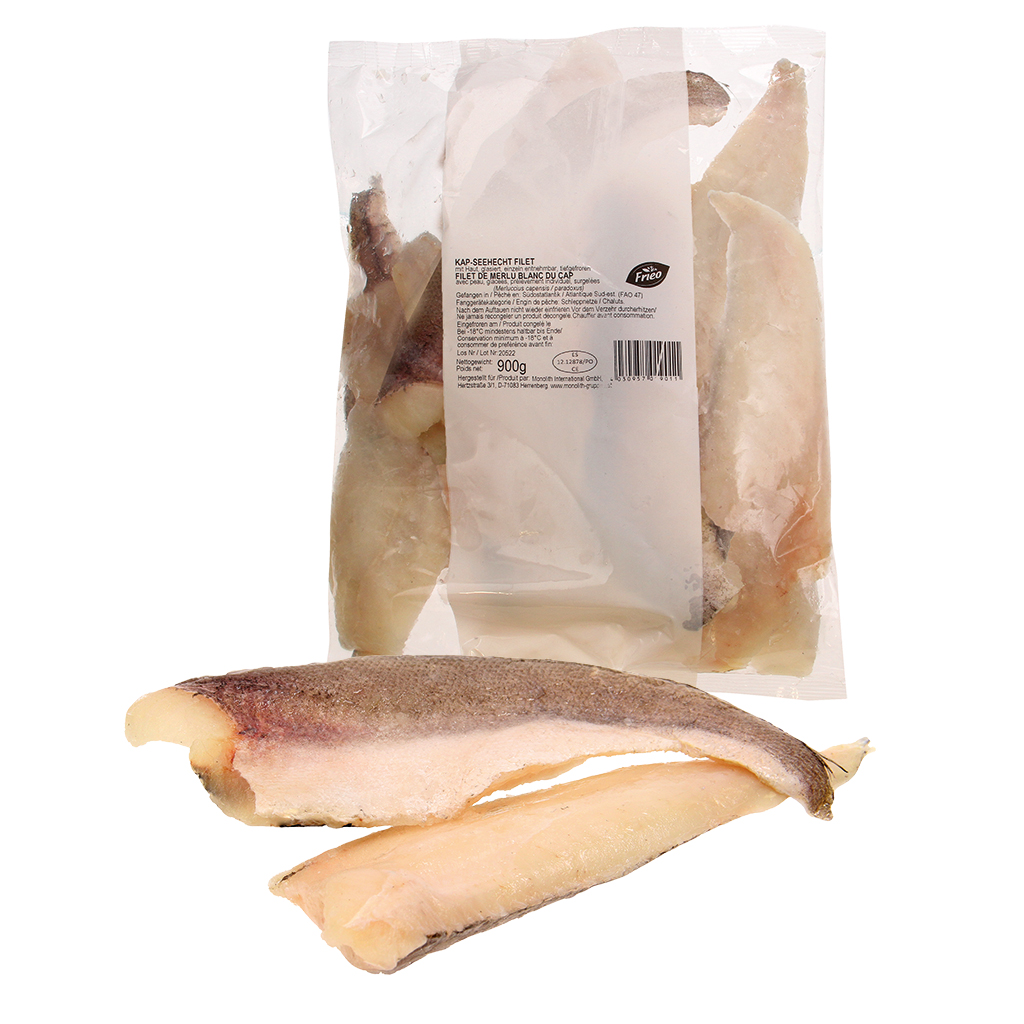 Kap-Seehechtfilet, met huid, geglazuurd, individueel uitneembaar, diepgevroren