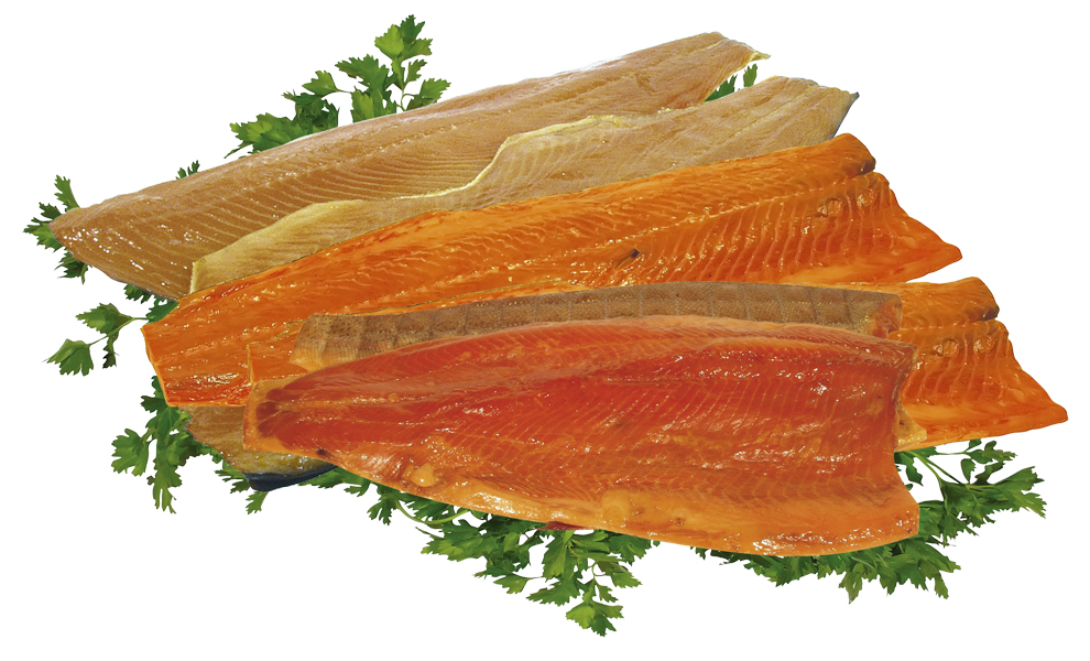 Zalmfilet (Salmo salar) warm gerookt.
