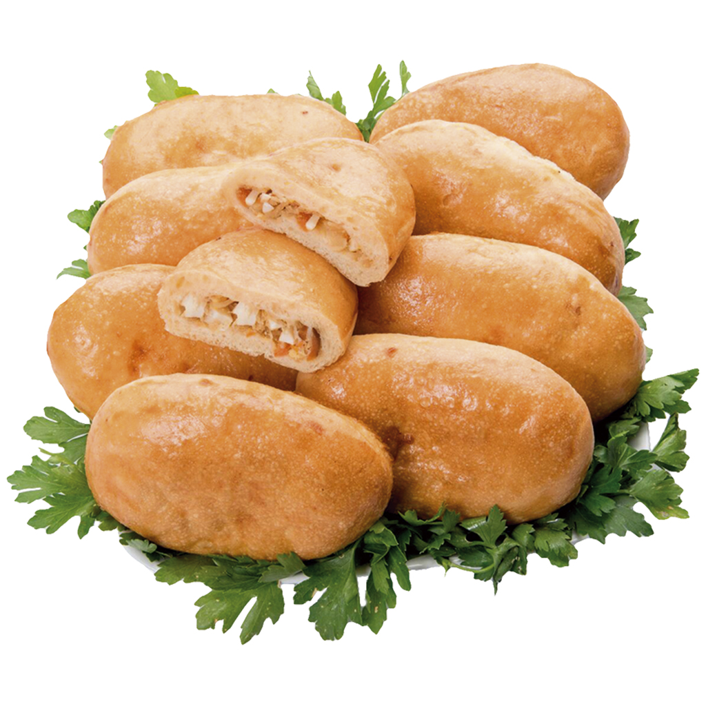 Hefedeegzakken "Pirogi" met eieren, uien en rijst