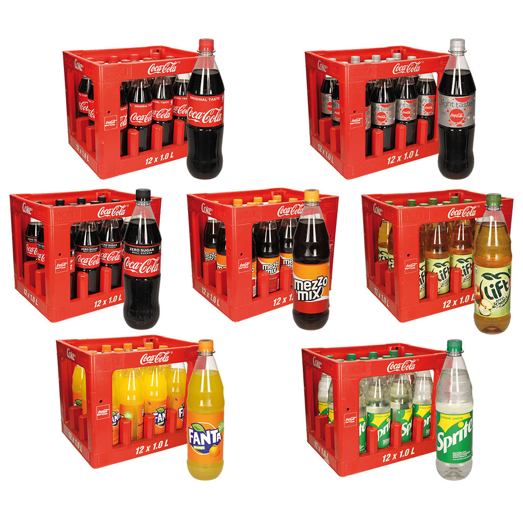 Cola, Fanta, Sprite, Mezzo-Mix, Appelschorle 12 x 1,0L