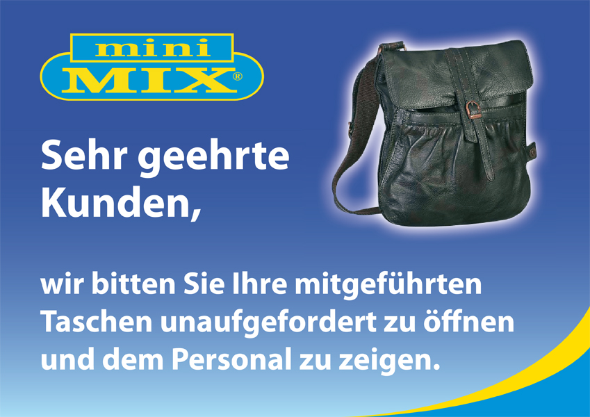 Sticker DIN A4 formaat "Tassen aan het personeel tonen" Mini Mix. Levertijd: 2 weken