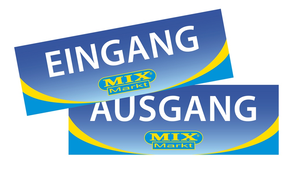 Ingang- Uitgangstickers 30 x 10cm Mix-Markt. Levertijd: 2 weken