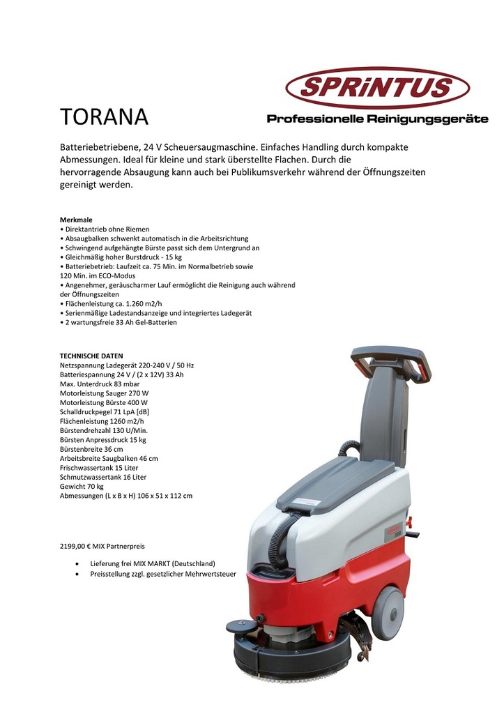 Поломоечная машина "TORANA" 15" с щеткой