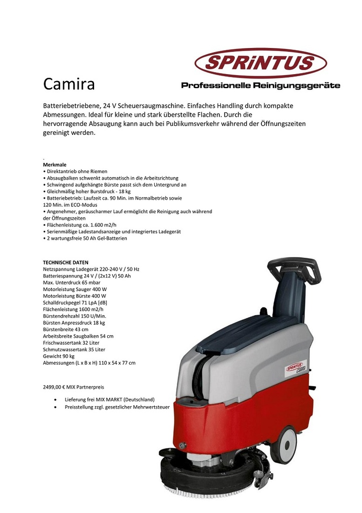 Schrobzuigmachine "CAMIRA" 17" incl. Borstel (incl. verzending binnen Duitsland / buitenland op aanvraag)