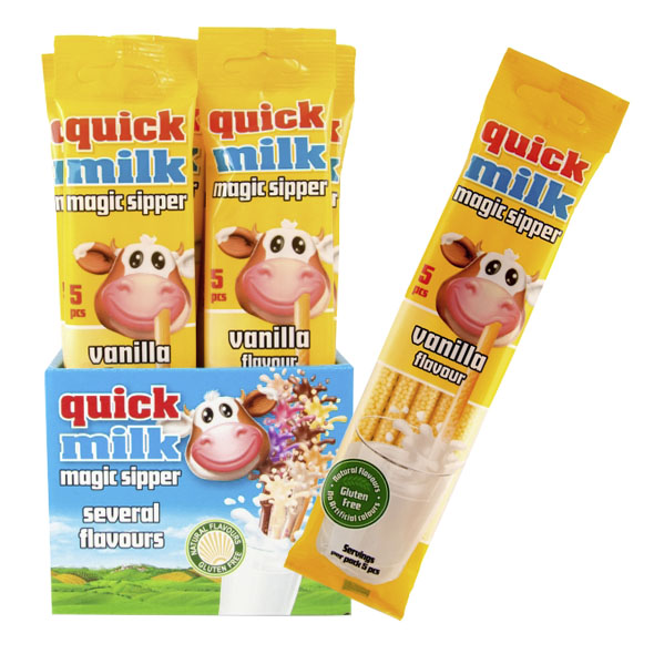 Drinkrietjes, oplosbare suikergranulaat met vanillesmaak, 5-pack