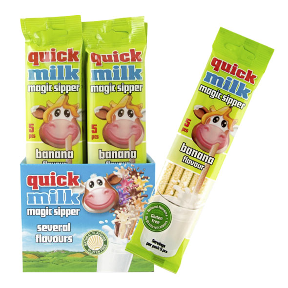 Drinkrietjes, oplosbaar suikergranulaat met bananensmaak, 5-pack