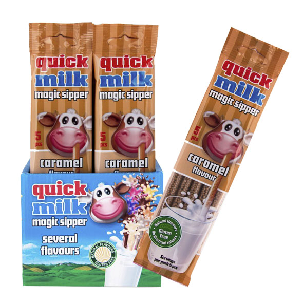 Drinkrietjes, oplosbaar suikergranulaat met karamel smaak, 5-pack
