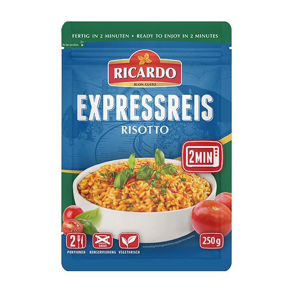 Reiszubereiding "Risotto" op Italiaanse wijze met tomaten en cashewnoten