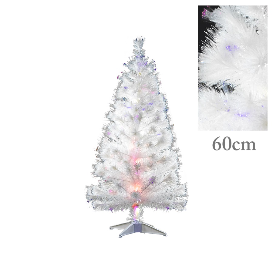 Kunstkerstboom in het wit met kleurveranderende lichtvezels, 60 cm, inclusief netadapter en standaard