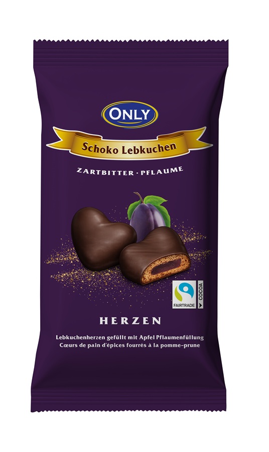 Lebkuchenhartjes Pure chocolade met pruimenjamvulling