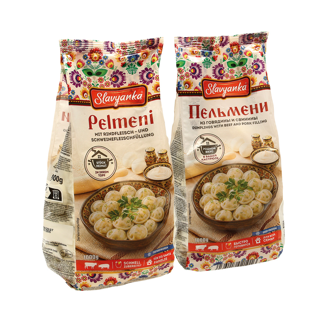 Pelmeni "Slavyanka" deegwaren met varkensvlees- en rundvleesvulling, diepgevroren