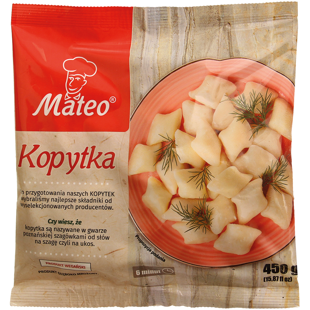Polska stijl knoedels met aardappelvlokken en tarwemeel, diepgevroren "Kopytka"