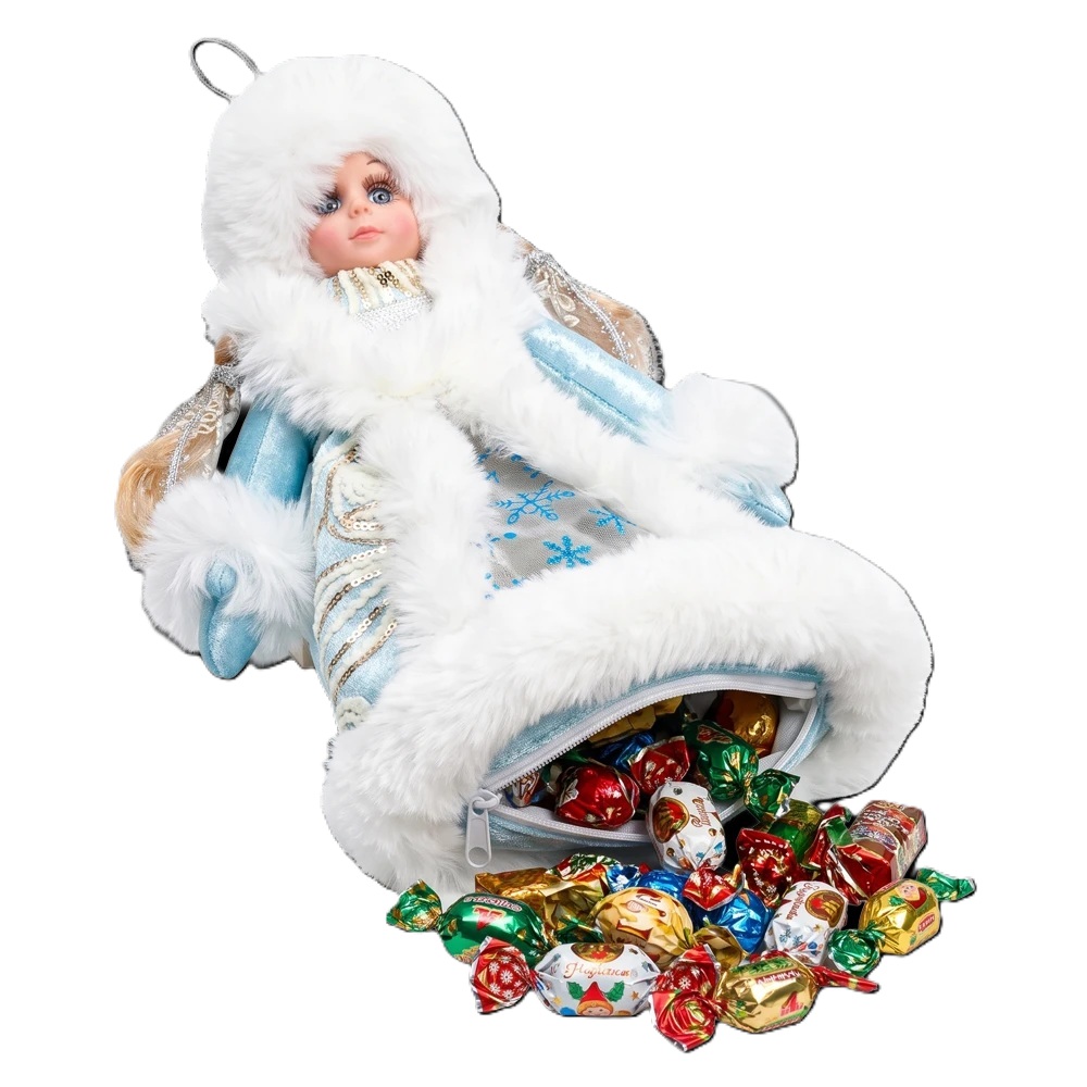 Dekofiguur Sneeuwmeisje in Goud-Wit-Blauw met Snoepcontainer, 35 cm